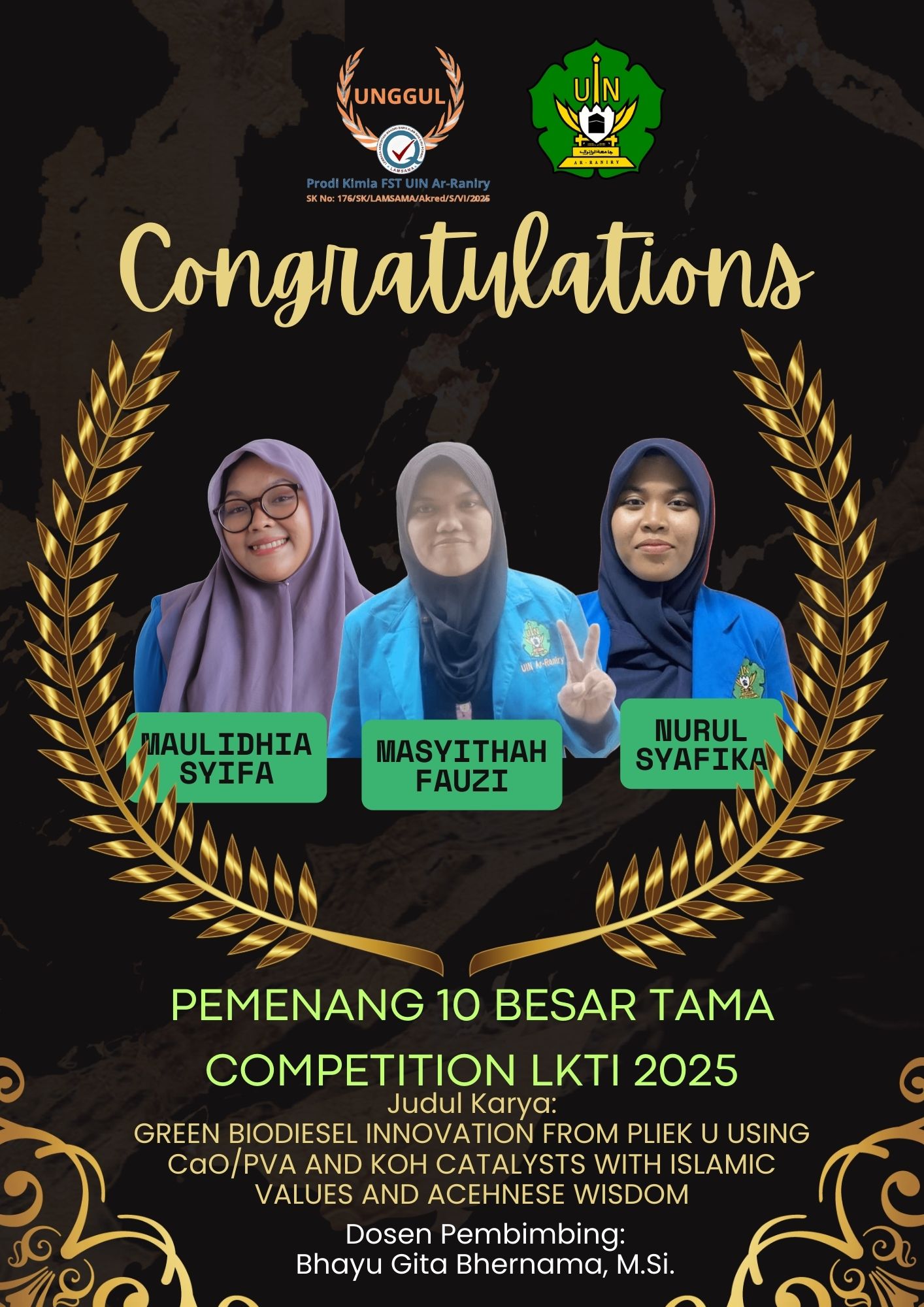 Mahasiswa Kimia UIN Ar-Raniry Raih Prestasi pada TAMA Competition 2025 UNNES